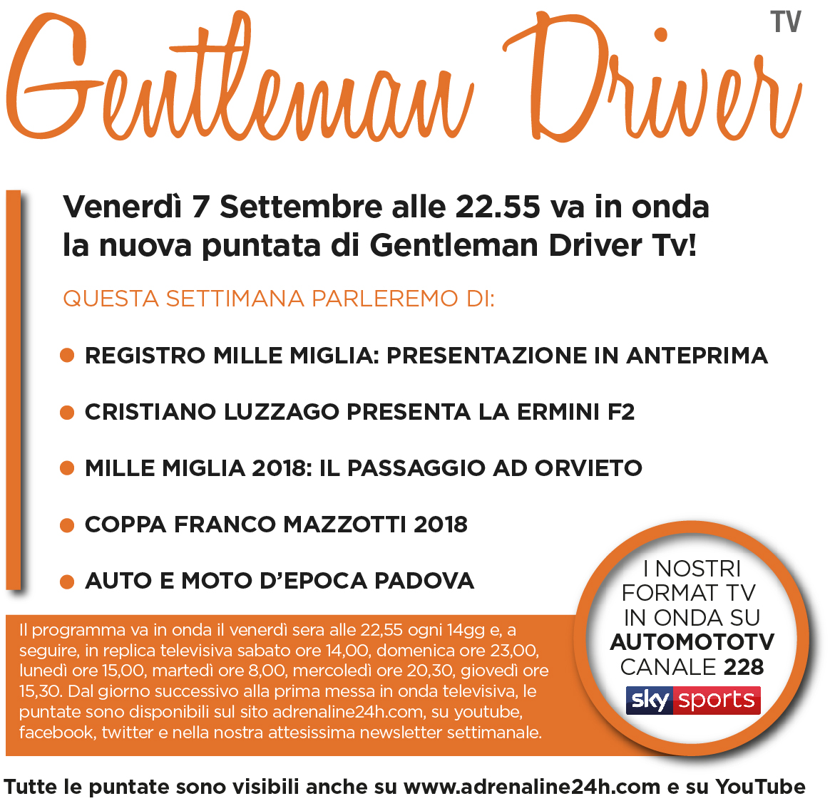 Gentleman Driver TV, venerdì 7 settembre inizia la nuova stagione