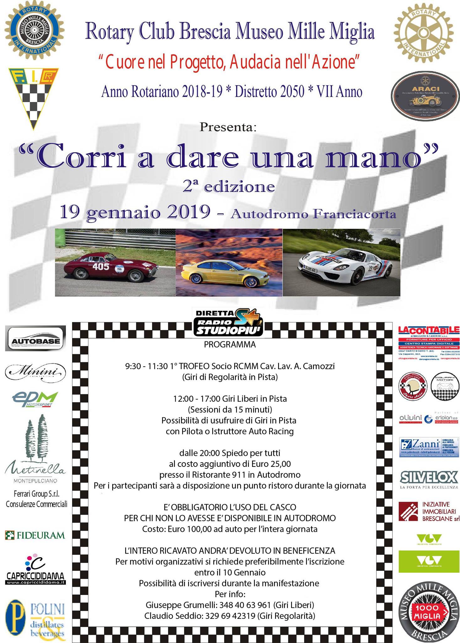 “CORRI A DARE UNA MANO”, iniziativa benefica organizzata dal Rotary Club Brescia Museo Mille Miglia