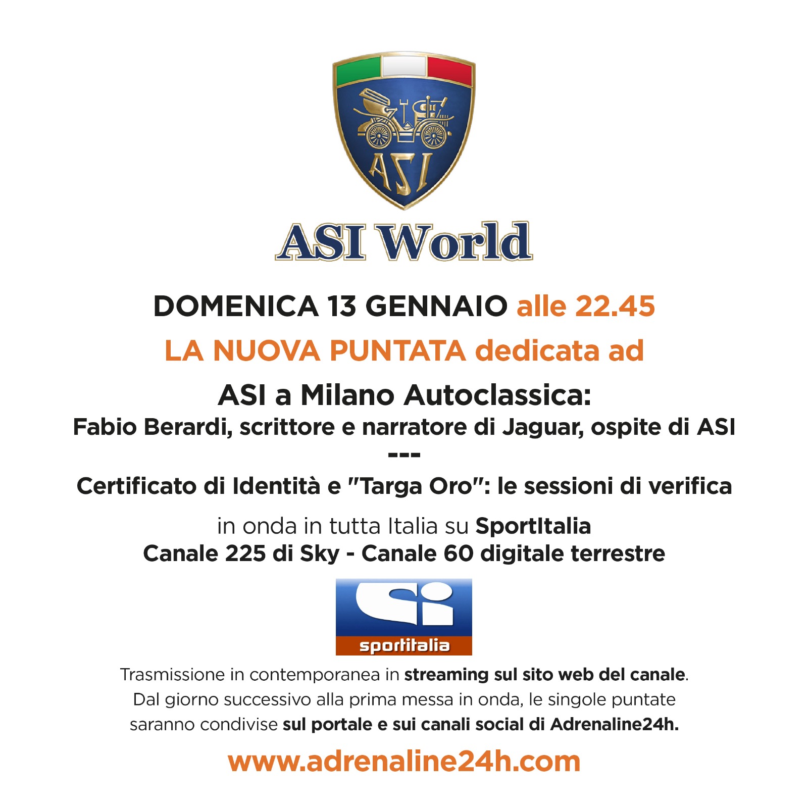 ASI World, nuova puntata domenica 13 gennaio!!!