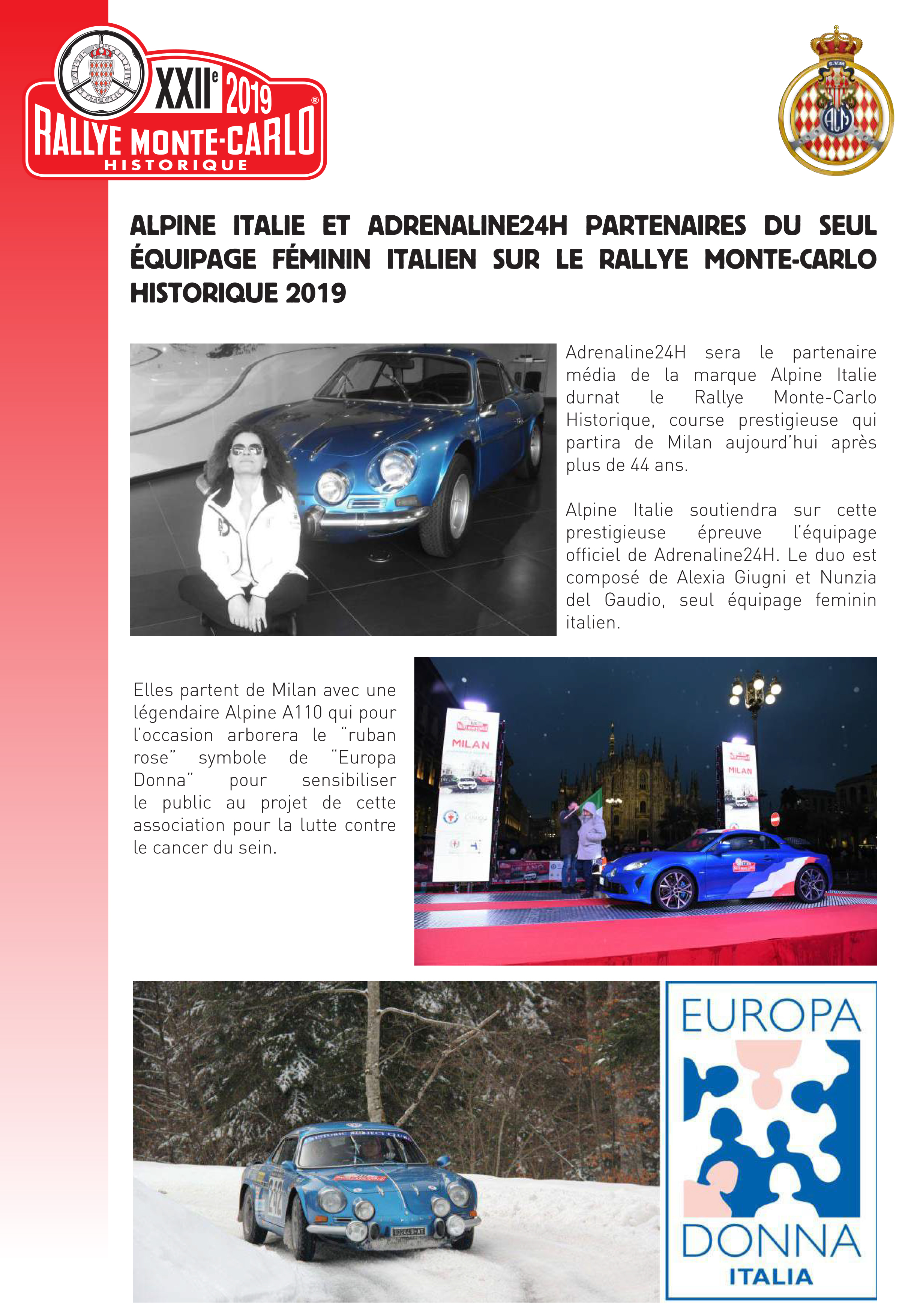 Grande attenzione dei Media per il progetto Adrenaline24h ed Europa Donna