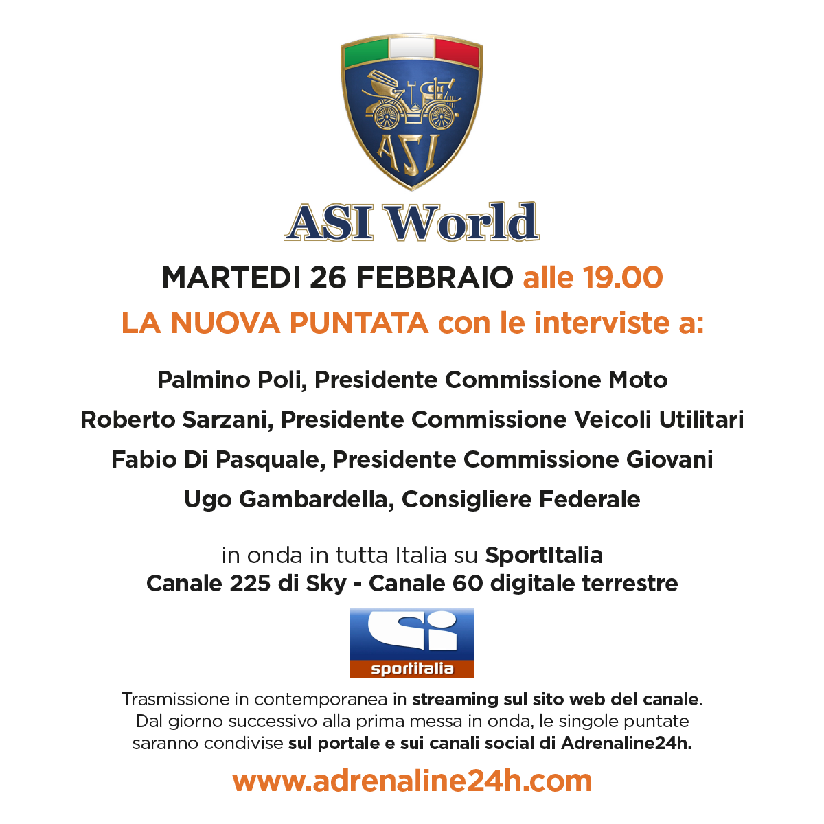 Questa sera alle ore 19:00 andrà in onda la nuova puntata di ASI World!!!