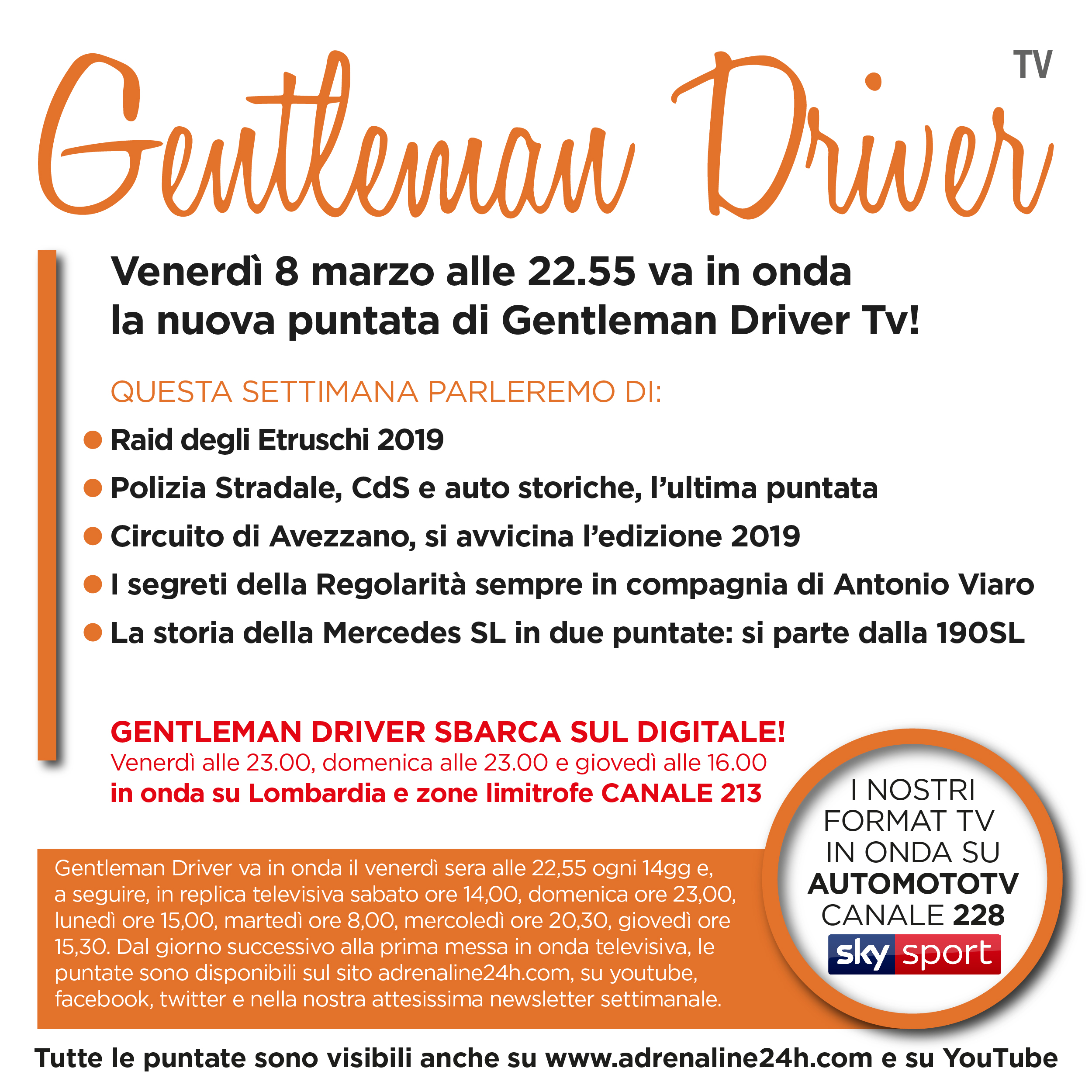 Gentleman Driver TV, nuova punta venerdì 8 Marzo ore 22,55 Sky Sport canale 228 Automototv