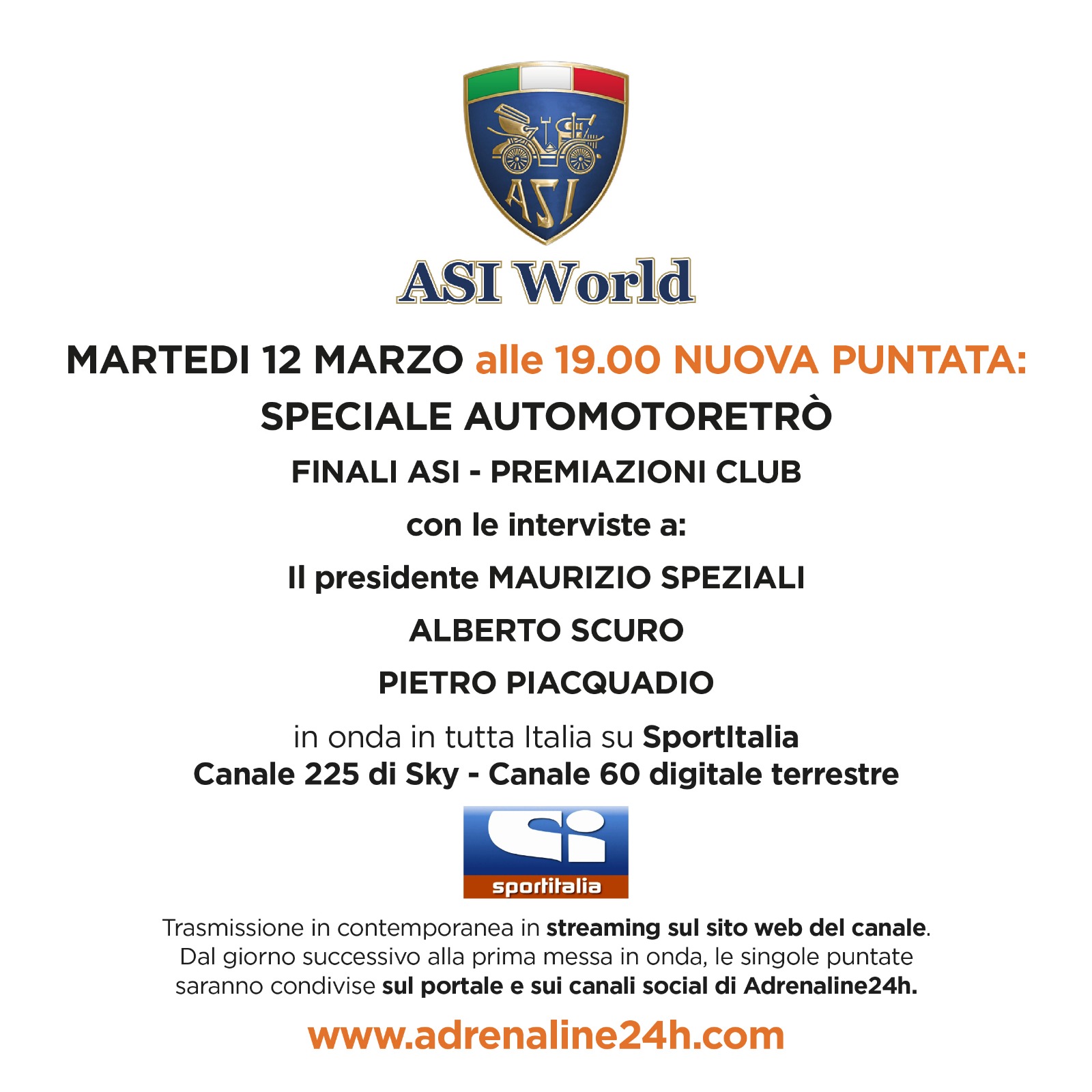 ASI World, martedì 12 Marzo la nuova puntata – Speciale Automotoretrò!!!