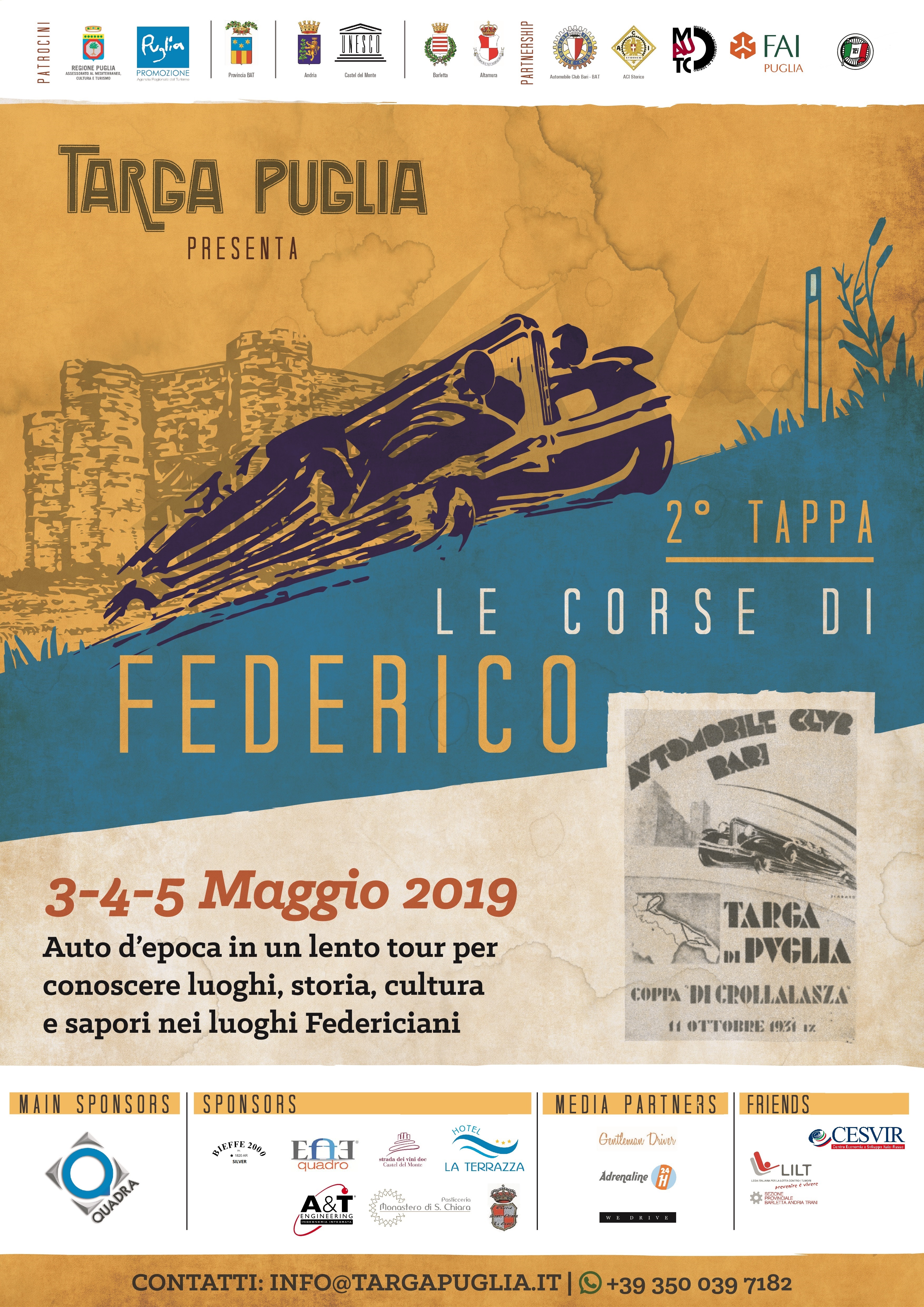 “Le Corse di Federico”:  Fai Puglia, Touring Club Italiano e MAUTO – Museo dell’Automobile di Torino patrocinano l’evento di Targa Puglia