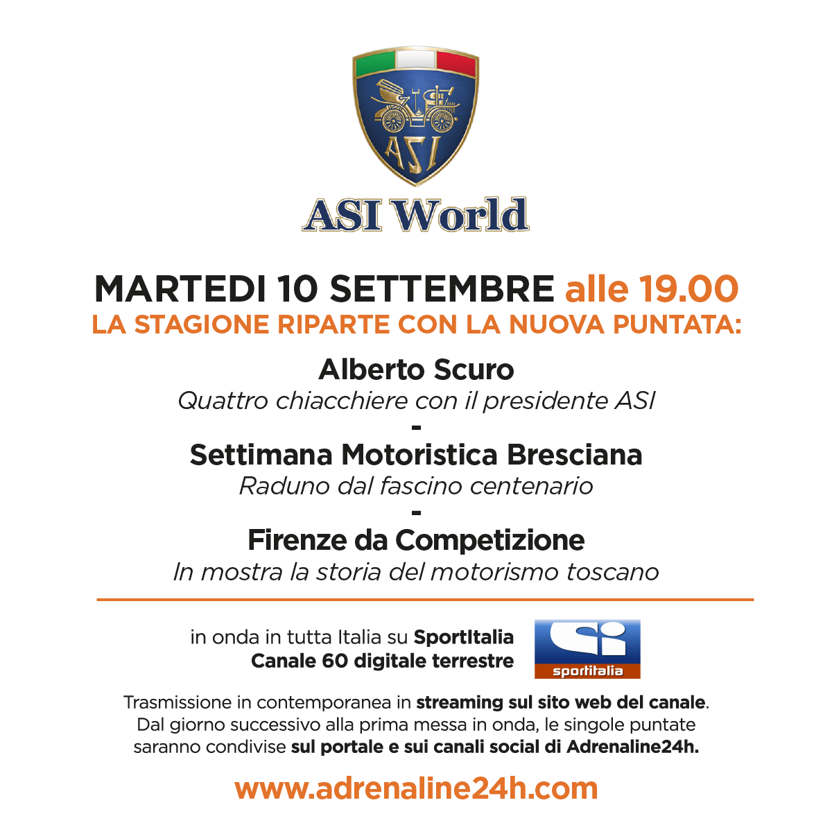ASI World: il 10 settembre ore 19:00 parte la nuova stagione