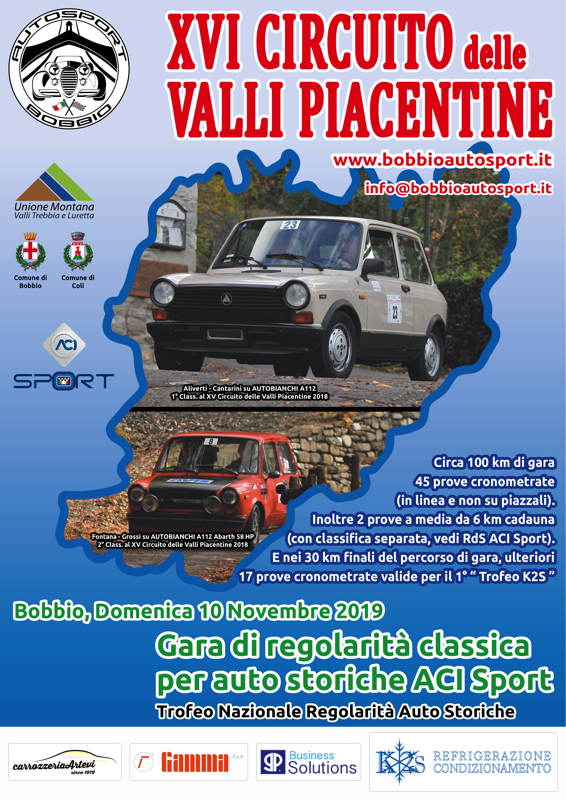 XVI Circuito delle Valli Piacentine: al via Il 10 novembre