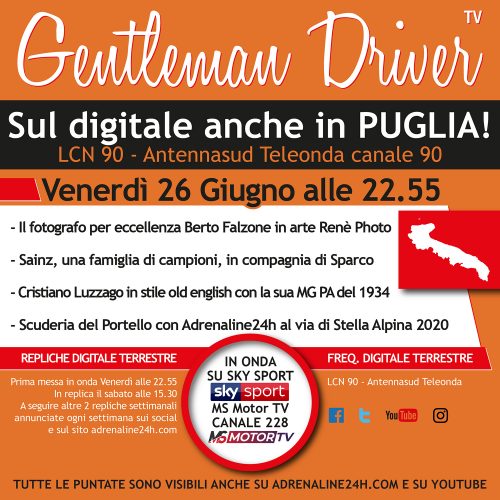 Gentleman Driver… da venerdì 26 Giugno sarà visibile in Puglia anche sul Digitale Terrestre!!!